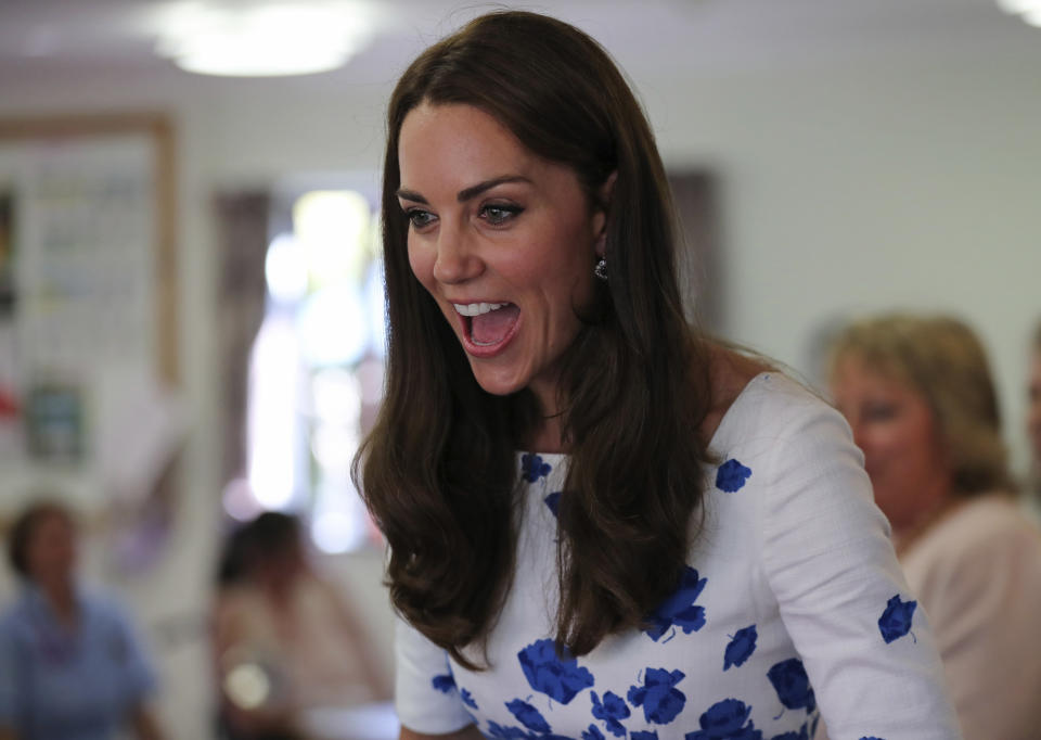 Britain's Catherine, Duchess of Cambridge, shakes hands with a patient during her visit to Keech Hospice Care in Luton, Britain, Aug.&nbsp;24, 2016.