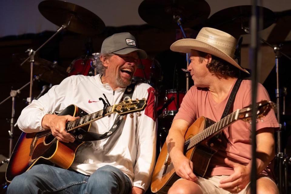 Toby Keith performed outdoor pop-up shows June 30 and July 1 at his Hollywood Corners restaurant and music venue in Norman. His frequent songwriting partner Scotty Emerick, right, joined Keith and the superstar's Easy Money Band on stage both nights.