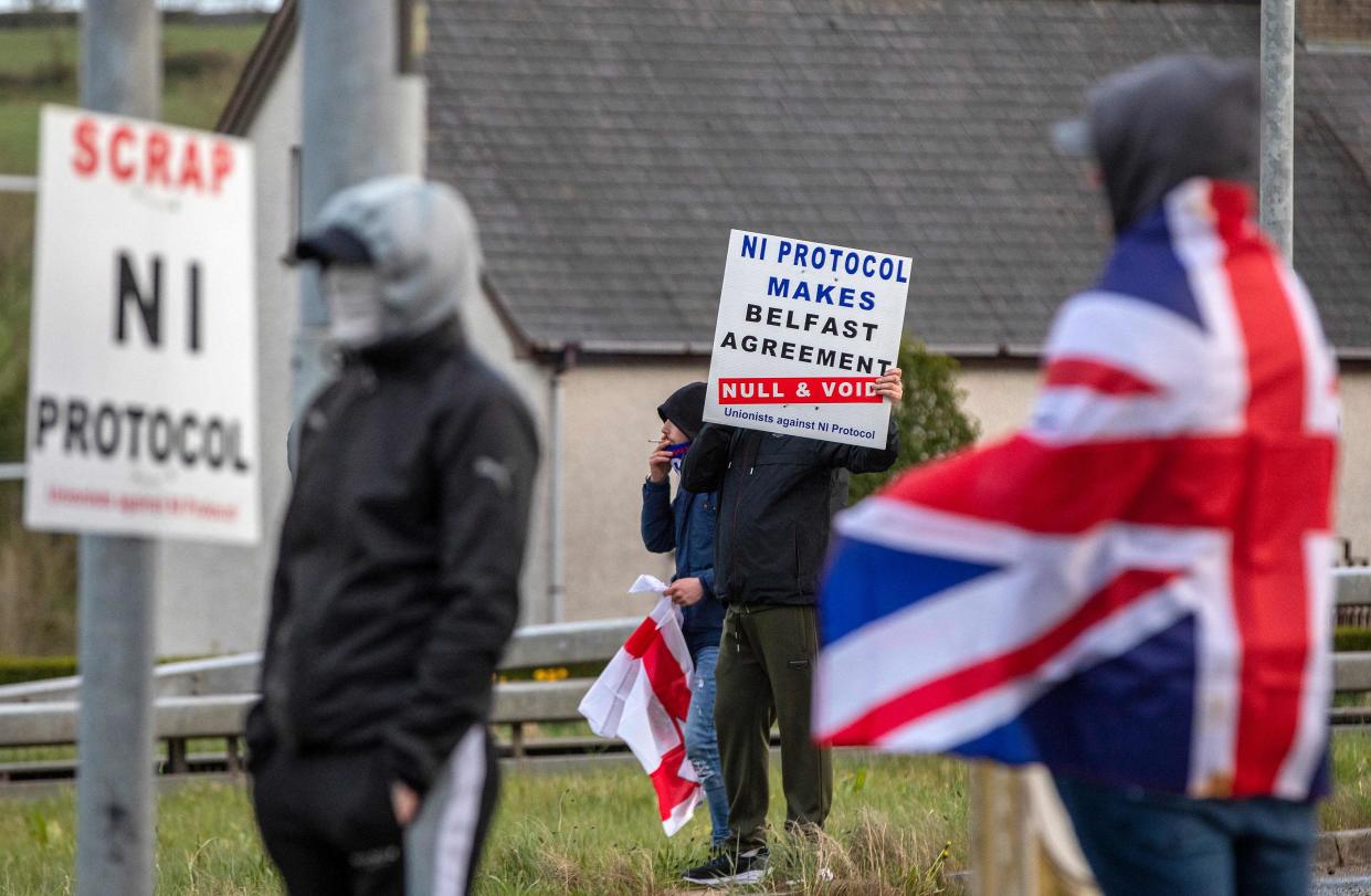 <p>Pro-Union loyalists demonstrate against the Northern Ireland Protocol</p> (AFP via Getty Images)