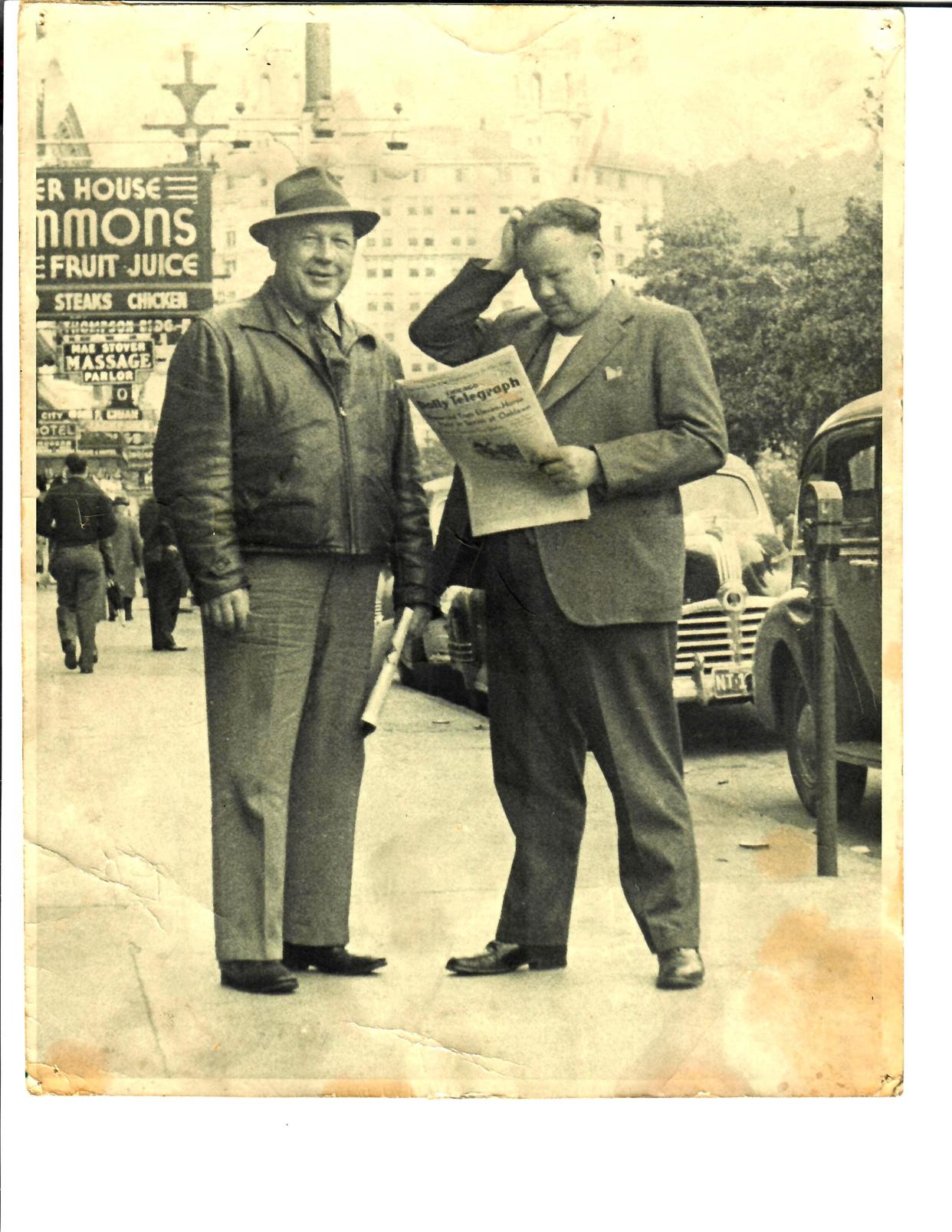 A historical photo of Taffy Abel and a friend taken sometime after his retirement.