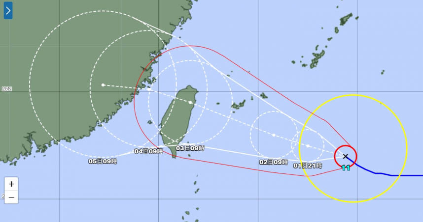 日本氣象廳所預測的海葵颱風路徑。（圖／翻攝自日本氣象廳）