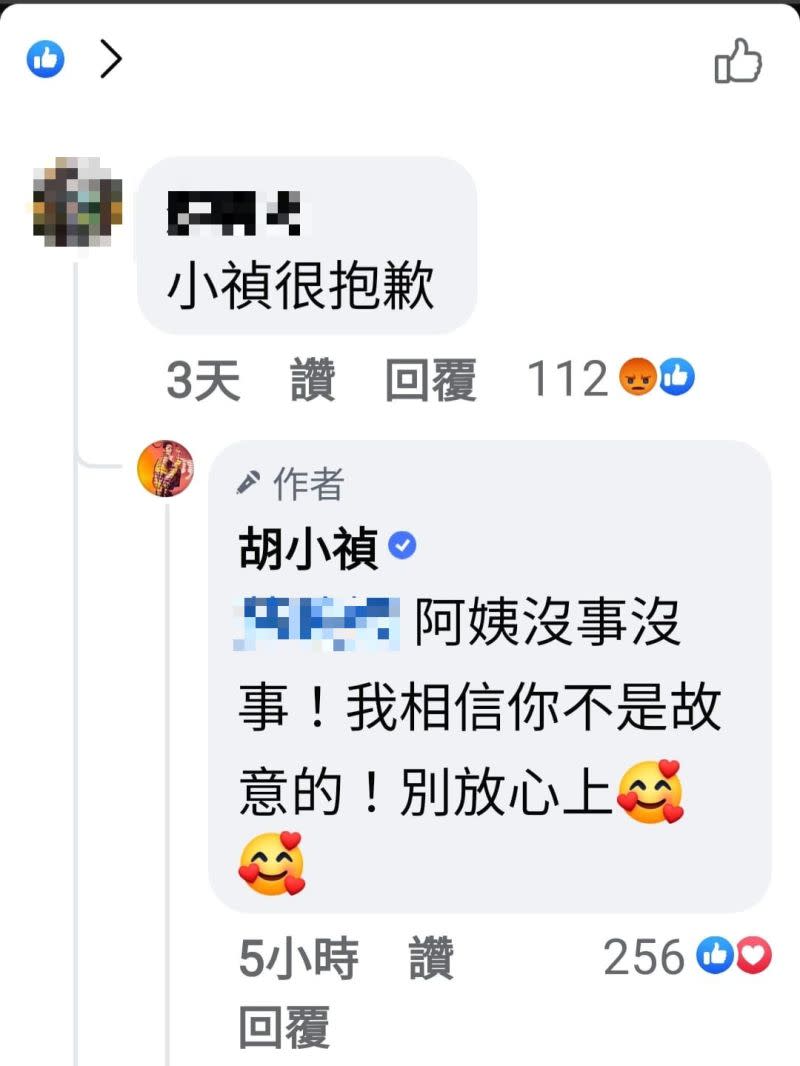 ▲Ella媽為失言道歉，小禎大方回覆要她別放在心上。（圖／翻攝自小禎FB）