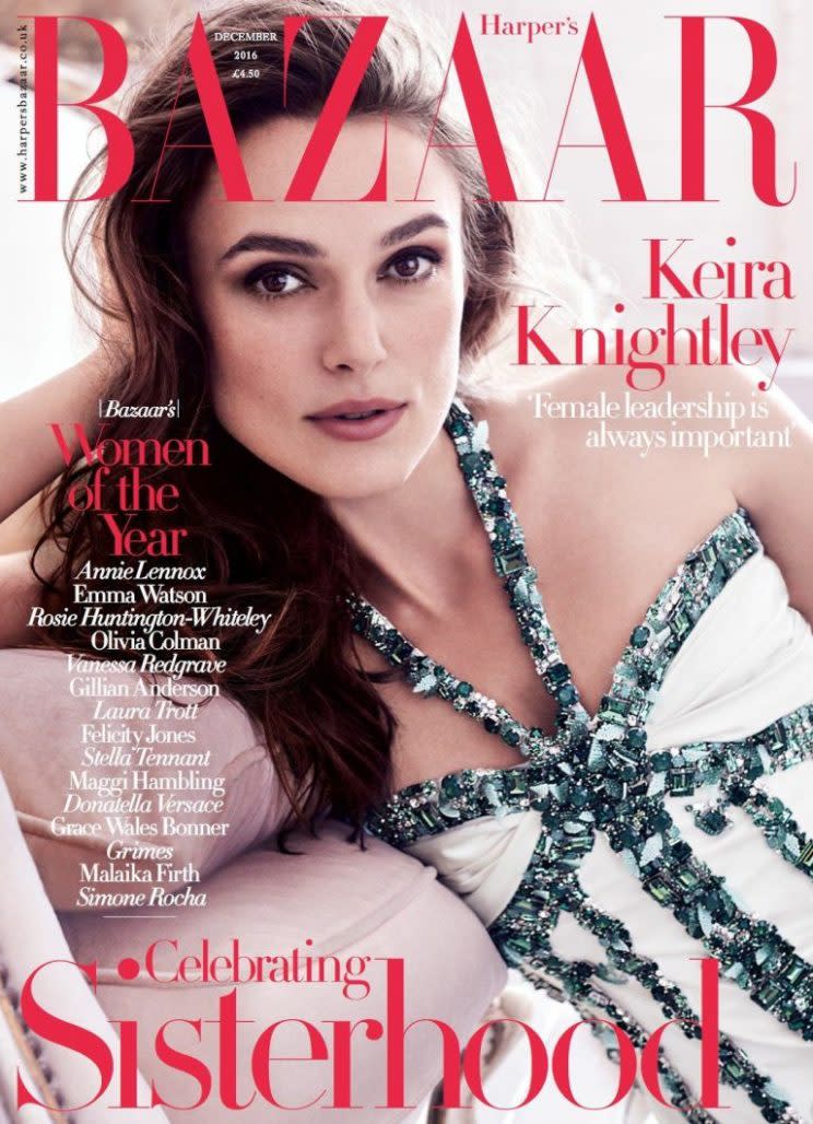 Keira Knightley in Chanel on the cover of Harper's Bazaar