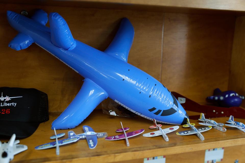 Items decorate a shelf Feb. 9 at the Oklahoma Aviation Academy in Norman.
