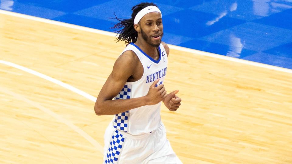 Mar 6, 2021; Lexington, Kentucky, USA; Kentucky Wildcats forward Isaiah Jackson (23) runs down the court during the second half of the game against the South Carolina Gamecocks at Rupp Arena at Central Bank Center. Mandatory Credit: Arden Barnes-USA TODAY Sports ORG XMIT: IMAGN-449387 ORIG FILE ID:  20210306_neb_kt3_147.JPG