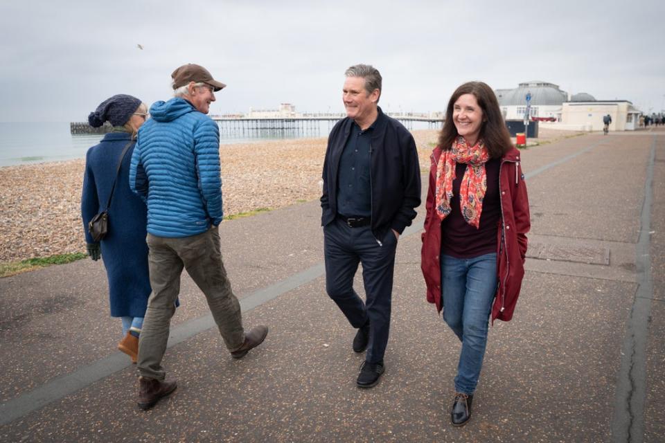 Sir Keir Starmer talks to Labour councillor Beccy Cooper during his visit (Stefan Rousseau/PA) (PA Wire)