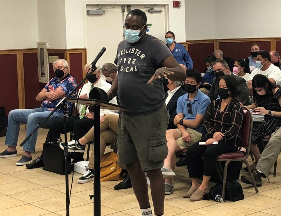 Mark Hall addresses members of the South Bay Community Council on Monday, Aug. 23, 2021. He opposes a planned industrial complex in the Homestead area that would require moving the Urban Development Boundary.