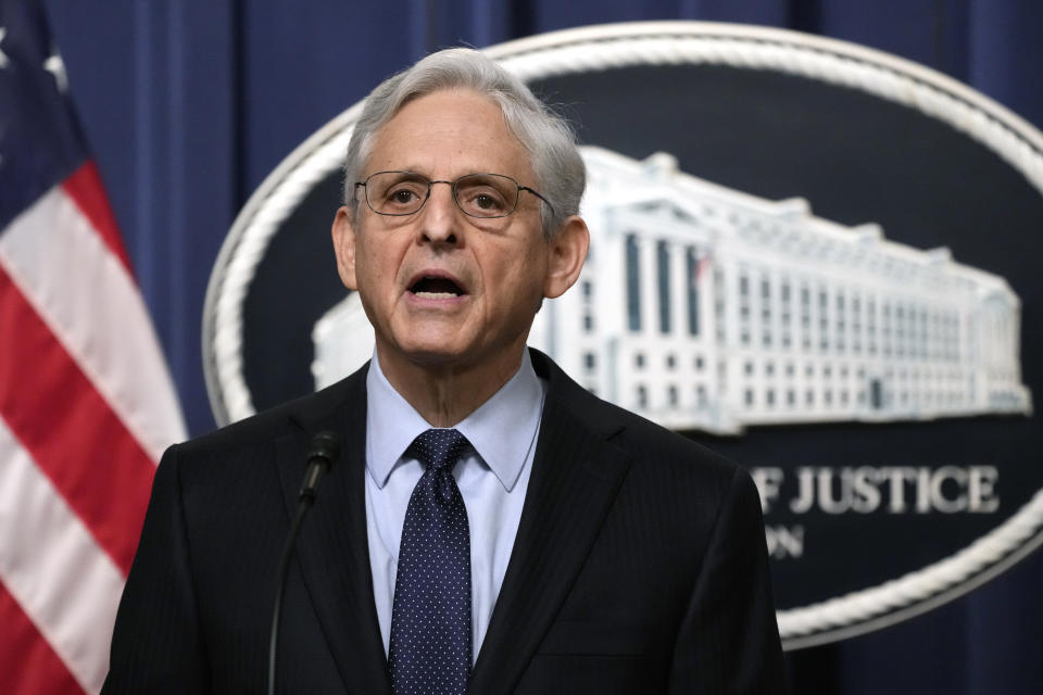 Attorney General Merrick Garland speaks during a news conference at the Department of Justice, Thursday, Jan. 12, 2023, in Washington. (AP Photo/Manuel Balce Ceneta)