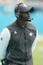 Miami Dolphins head coach Brian Flores watches the game during the second half of an NFL football game against the Atlanta Falcons, Sunday, Oct. 24, 2021, in Miami Gardens, Fla. (AP Photo/Wilfredo Lee)