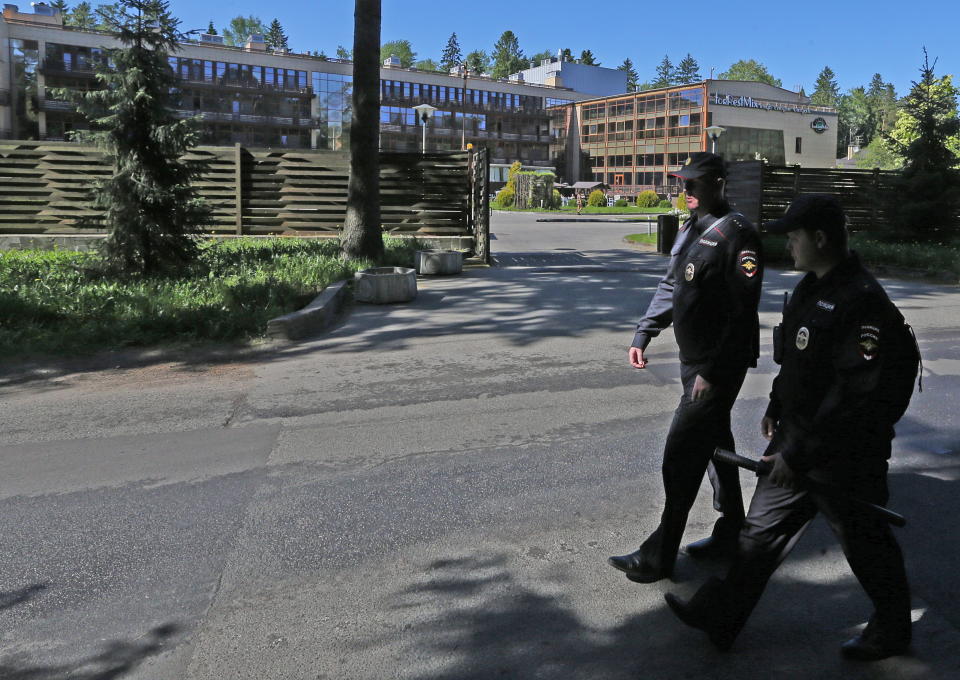 <p>Police on patrol outside the hotel. </p>