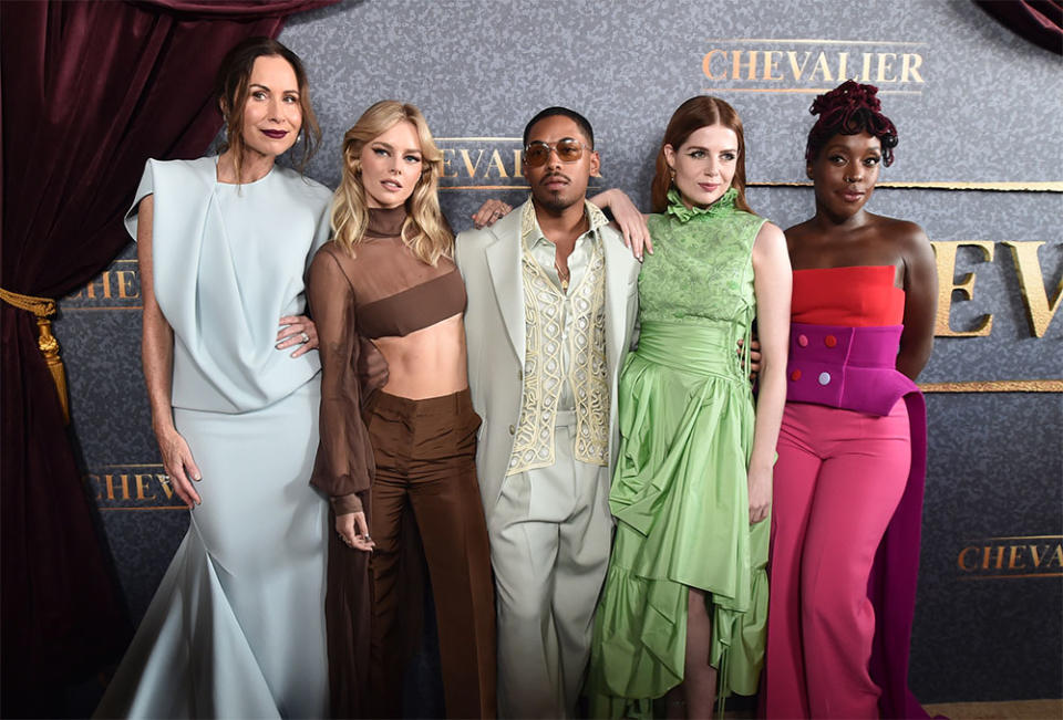 Minnie Driver, Samara Weaving, Kelvin Harrison Jr., Lucy Boynton and Ronke Adekoluejo attend the Los Angeles Special Screening Of Searchlight Pictures' Chevalier at El Capitan Theatre on April 16, 2023 in Los Angeles, California.