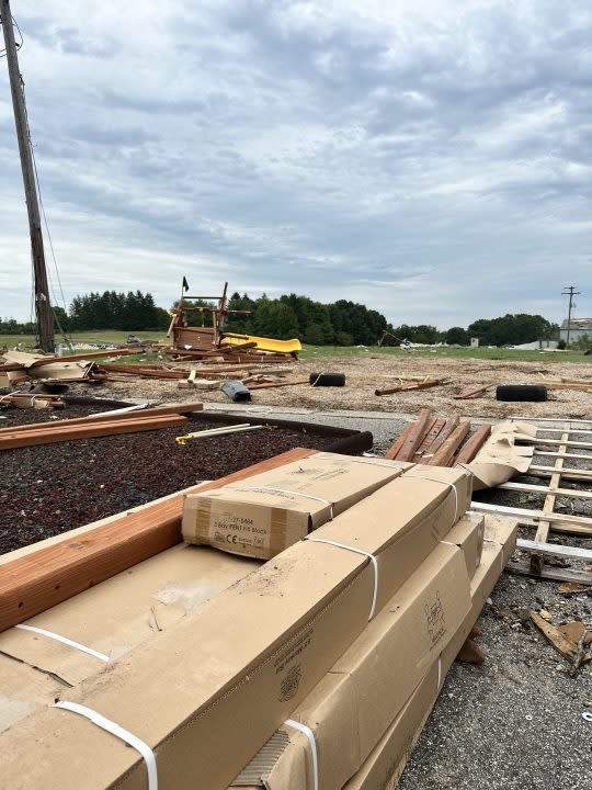 The damage to Backyard Fun Zone after the Aug. 24, 2023 storm. (Courtesy Tracie Lampe)