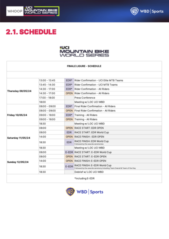 Finale Enduro Schedule<p>UCI MTB World Series</p>