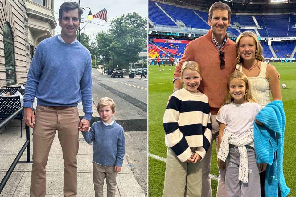 <p>Eli Manning/ Twitter</p> Eli Manning and Charlie (L), Eli Manning with Caroline, Lucy and Ava