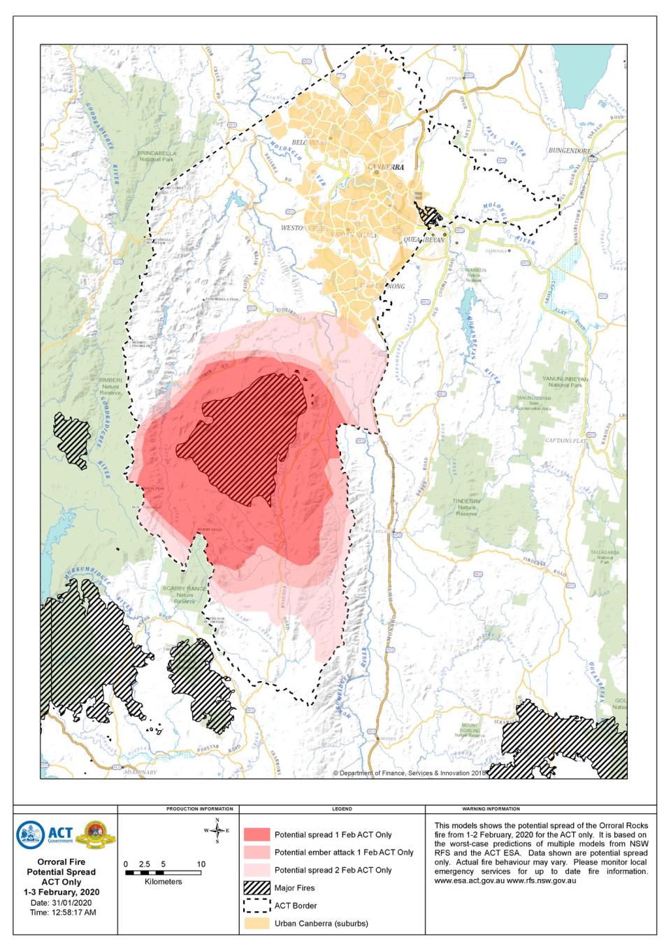 Predictive mapping of the fire this weekend. Source: ACT ESA 