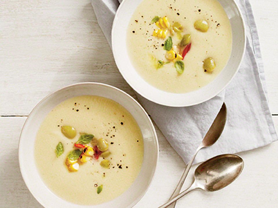 Chilled Butter Bean Soup with Basil-Corn Relish
