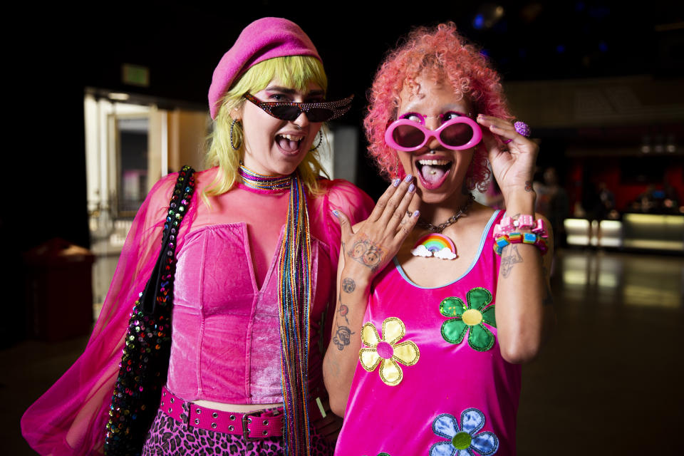 At the storied TCL Chinese Theater in Los Angeles, Cierra Fraser and Joslin Farley wore Barbie-inspired ensembles to see 