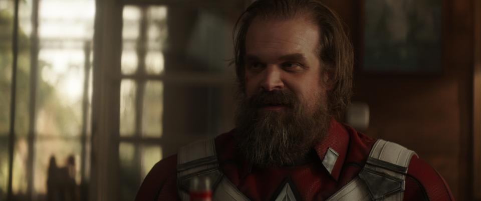Alexei (David Harbour) is Russia's answer to Captain America in "Black Widow."