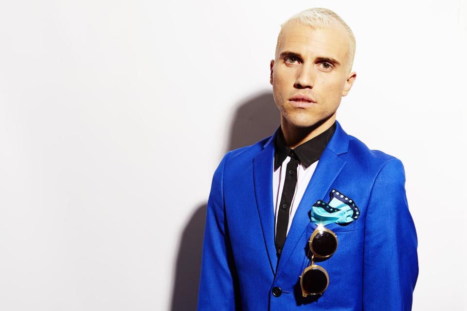 Tyler Glenn, frontman of the band Neon Trees, poses for a portrait to promote the band's upcoming third album, "Pop Pyschology," on Tuesday, April 22, 2014 in New York. (Photo by Dan Hallman/Invision/AP)