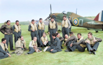 <p>Pilots of No. 310 (Czechoslovak) Squadron RAF and their British flight commanders are pictured at Duxford in 1940. (MediaDrumWorld) </p>