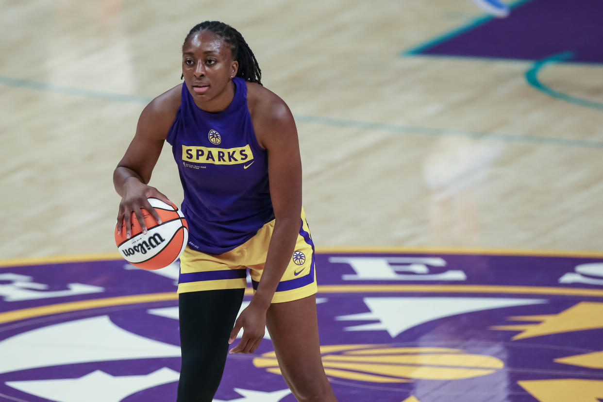 Los Angeles Sparks forward Nneka Ogwumike and Michelob ULTRA are teaming up to bring more visibility to women's sports. (Photo by Jevone Moore/Icon Sportswire via Getty Images)