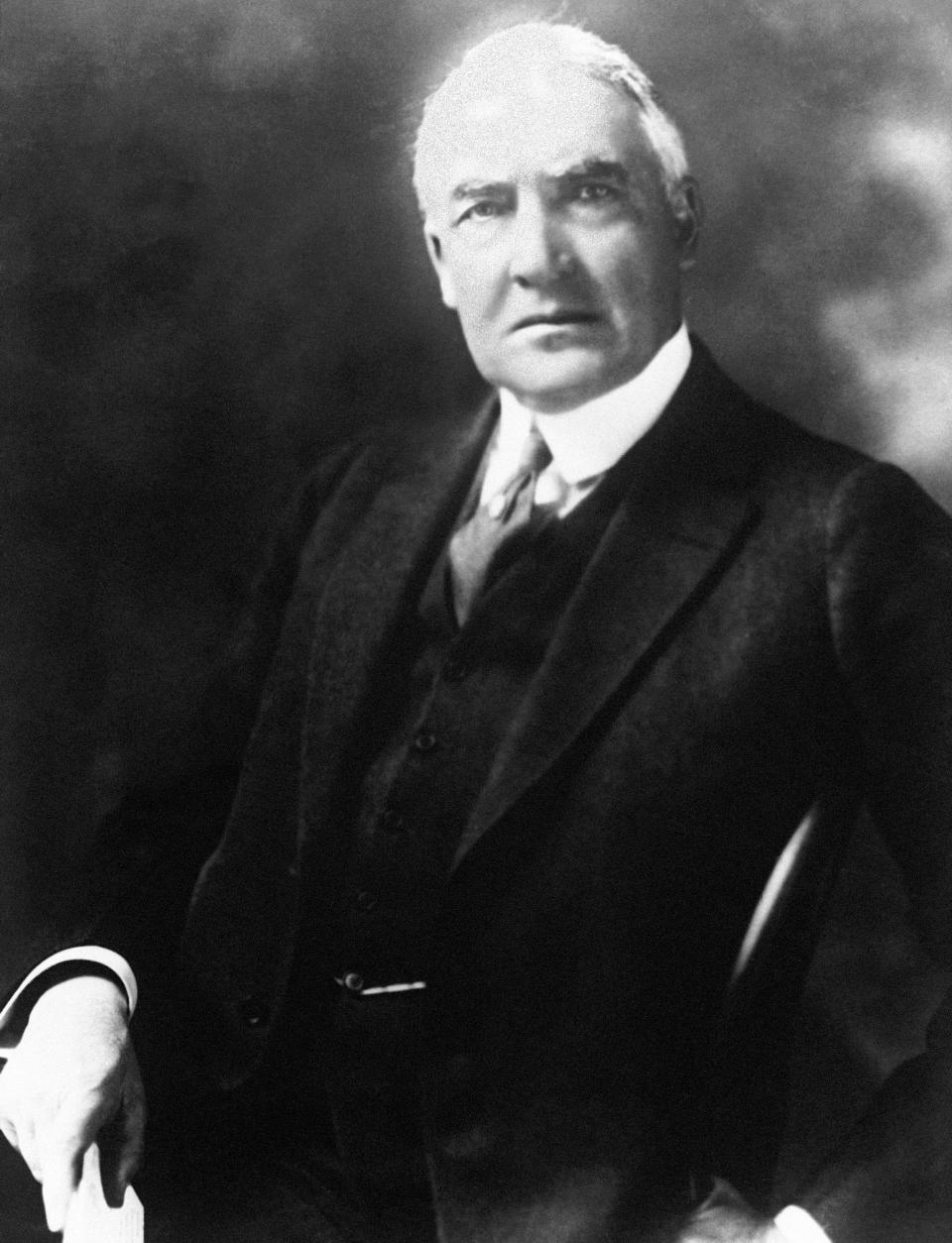 FILE - In this undated file photo, former President Warren G. Harding. Some historians wonder about Warren Harding's fate had he not died in office, in 1923: Numerous officials around him would be implicated in various wrongdoings, including Interior Secretary Albert Fall, whose corrupt land dealings became known as the “Teapot Dome Scandal.” (AP Photo, File)
