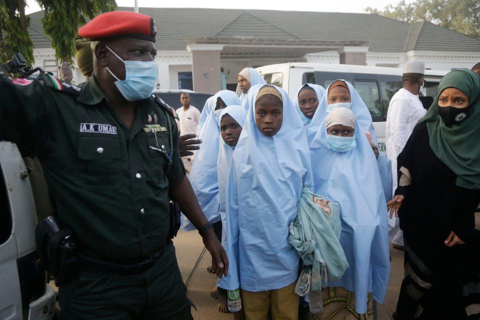 Some of the students who were abducted from the Government Girls Secondary School in Jangebe, Nigeria, on March 2, 2021, in Gusau, northern Nigeria.