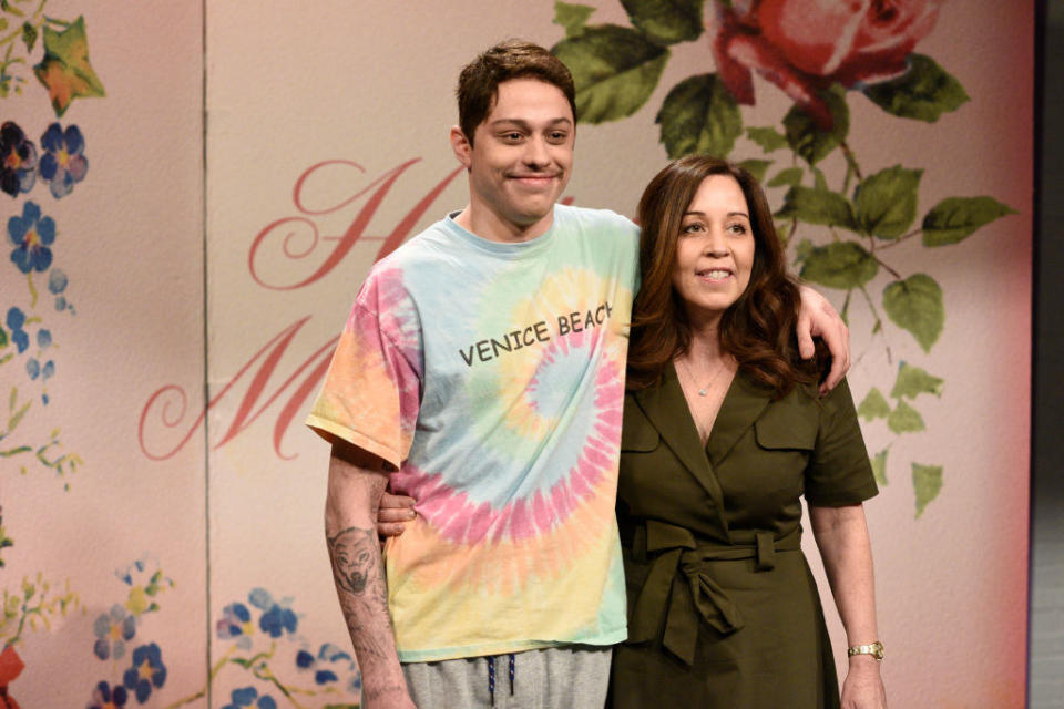 Pete Davidson and his mother during the SNL Mother's Day Message Cold Open on Saturday, May 8, 2021