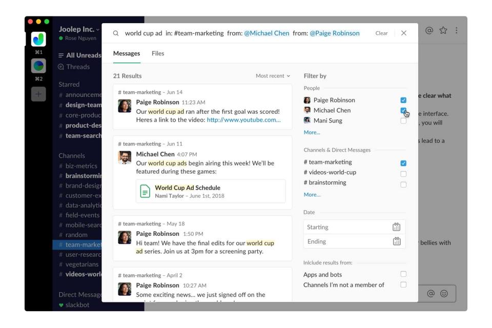 Searching in Slack can be... difficult. If you're looking for a specific
