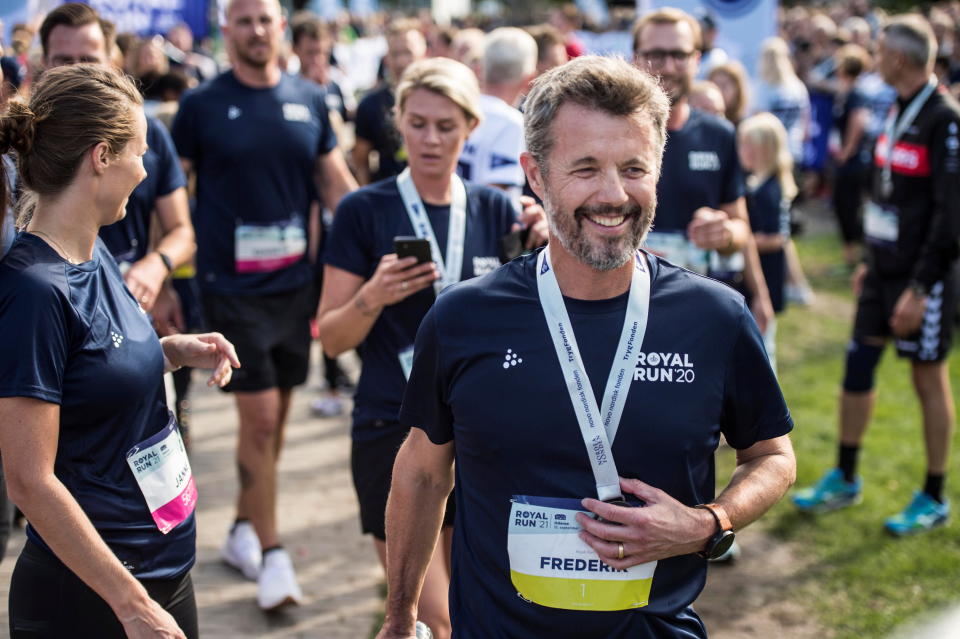 Denmark's Crown Prince Frederik attends the Royal Run, in Odense, Denmark, September 12, 2021.   Ritzau Scanpix/Tim Kildeborg Jensen via REUTERS    ATTENTION EDITORS - THIS IMAGE WAS PROVIDED BY A THIRD PARTY. DENMARK OUT. NO COMMERCIAL OR EDITORIAL SALES IN DENMARK.