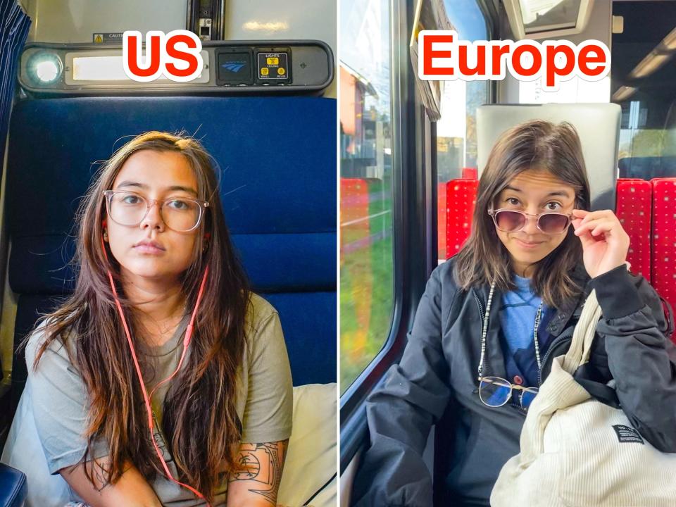 The author sits in trains in the US and Europe.