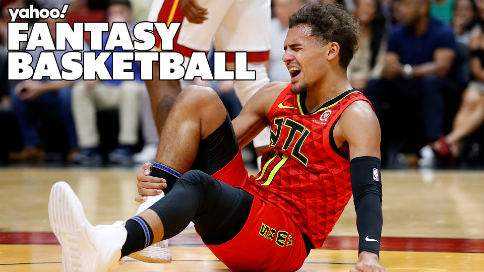 MIAMI, FLORIDA - OCTOBER 29: Trae Young #11 of the Atlanta Hawks is reacts after being injured against the Miami Heat during the first half at American Airlines Arena on October 29, 2019 in Miami, Florida. NOTE TO USER: User expressly acknowledges and agrees that, by downloading and/or using this photograph, user is consenting to the terms and conditions of the Getty Images License Agreement. (Photo by Michael Reaves/Getty Images)