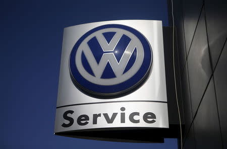 A logo of Volkswagen is seen at a dealership in Seoul, South Korea, October 5, 2015. REUTERS/Kim Hong-Ji