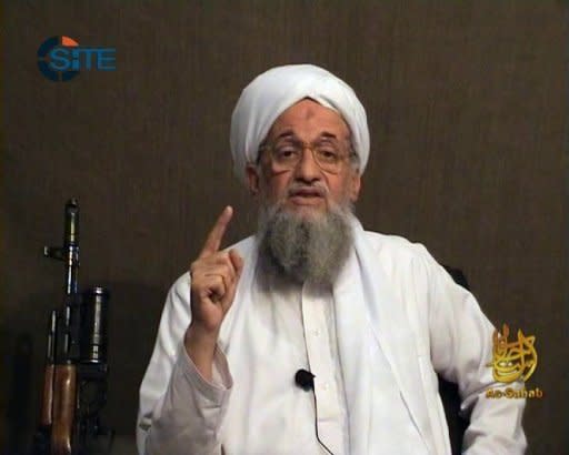 This image, provided by SITE Intelligence Group, shows Ayman al-Zawahiri as he gives a eulogy for fellow al-Qaeda leader Osama bin Laden in a video released on jihadist forums on June 8. Al-Qaeda has named Zawahiri as its new chief following the killing of long-time leader bin Laden by US commandos in May 2 raid in Pakistan, the jihadists said