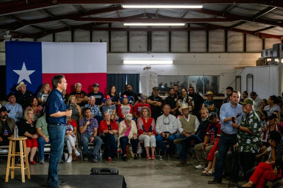 DeSantis speaks to a supporter during a campaign rally in Eagle Pass, Texas on June 26, 2023.<span class="copyright">Brandon Bell—Getty Images</span>