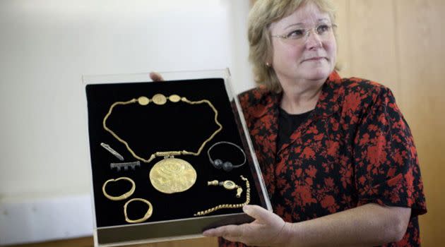 Dr Eilat Mazaar with some of the coins she unearthed. Photo: Getty Images