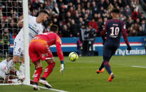 Soccer Football - Ligue 1 - Paris St Germain vs RC Strasbourg - Parc des Princes, Paris, France - February 17, 2018 Paris Saint-Germain’s Neymar scores their second goal REUTERS/Benoit Tessier