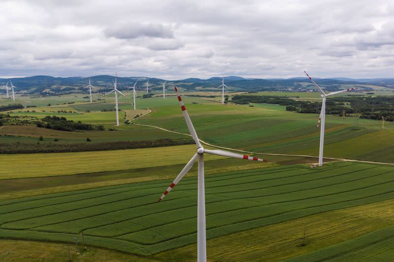 FILE PHOTO: Power-generating windmill turbines owned by Ikea Retail near Rymanow