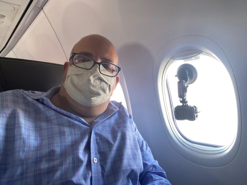 The author in his seat on the Max.