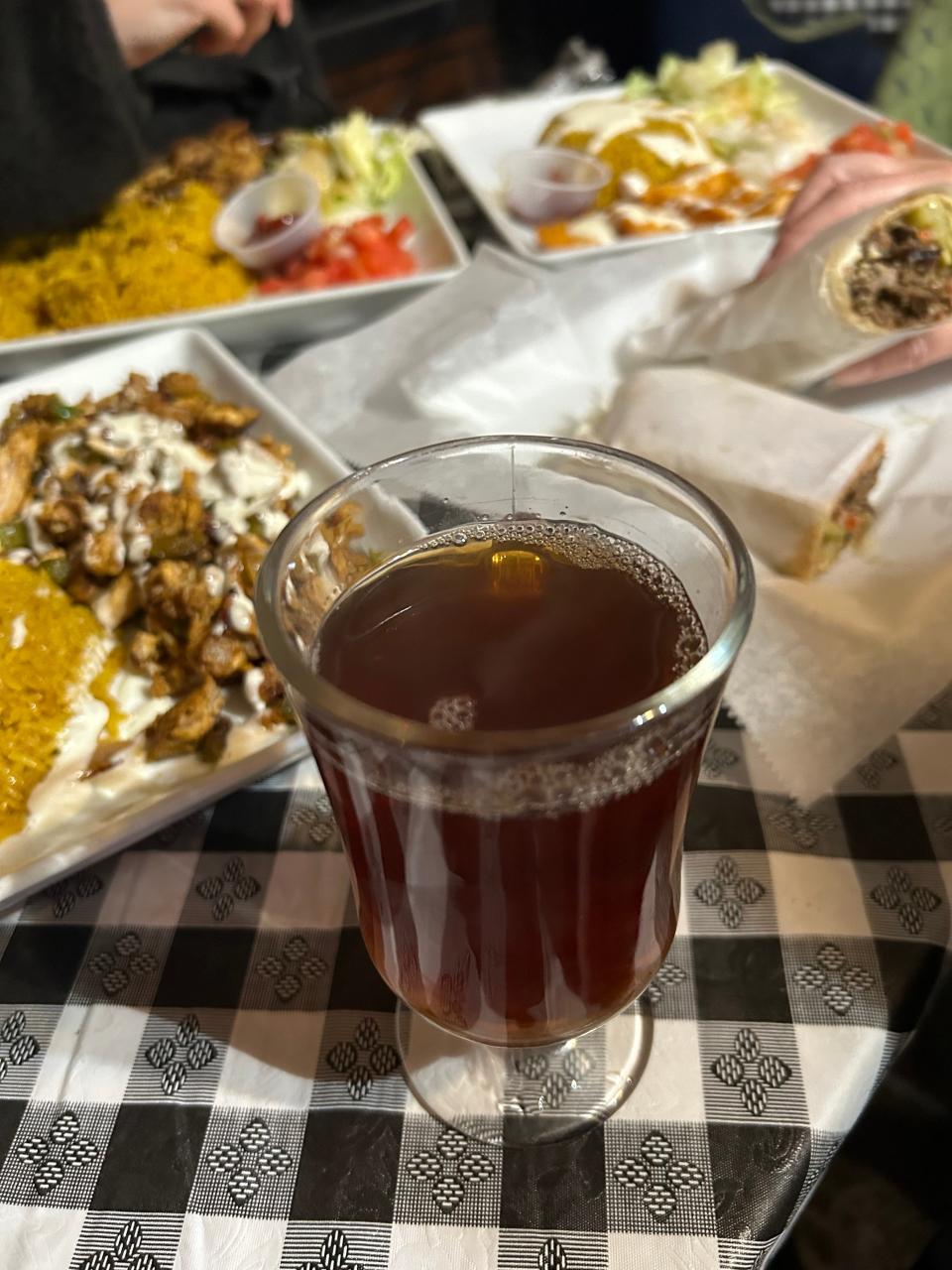 Hot Saudi mint tea at Mid-East Cafe and Restaurant in Akron.