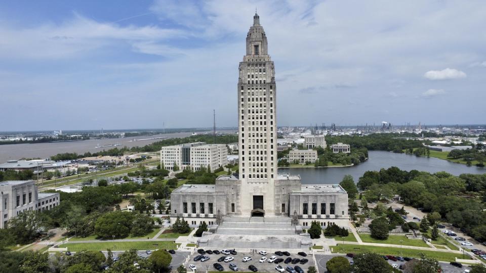 The Louisiana state Capitol in Baton Rouge, La., is pictured on Tuesday, April 4, 2023. As public frustration over Louisiana’s violent crime grows, Republican gubernatorial candidate Attorney General Jeff Landry is backing legislation that would make certain confidential juvenile court records public in three of the state’s parishes, all of which are predominately Black. (AP Photo/Stephen Smith)