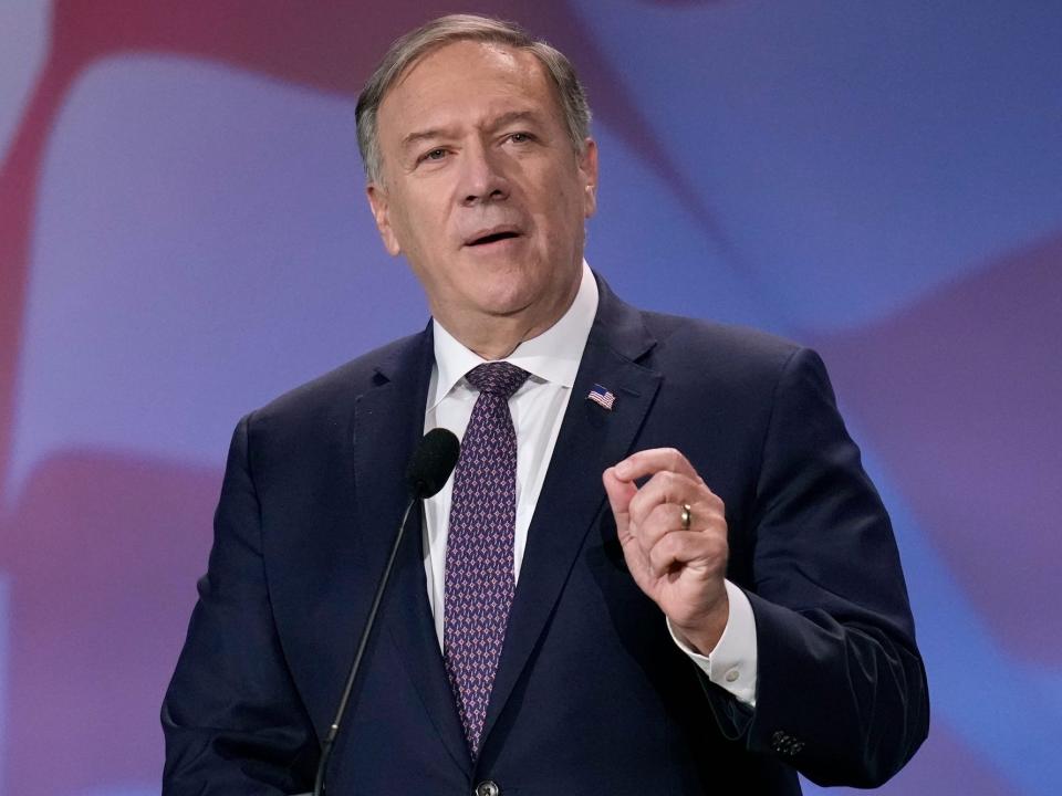 Former Secretary of State Mike Pompeo speaks at the annual leadership meeting of the Republican Jewish Coalition, Friday, November 18, 2022, in Las Vegas.