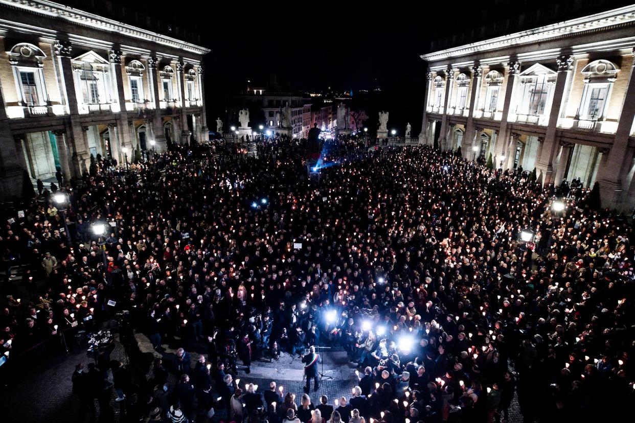 Torchlight procession in memory of Russian opposition leader Alexei Navalny in Rome (EPA)