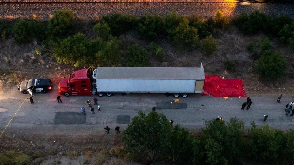 El camión con los migrantes fallecidosn