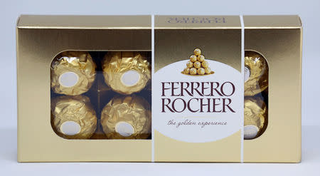 Ferrero Rocher chocolates box is seen in this picture illustration taken October 22, 2017. REUTERS/Stefano Rellandini