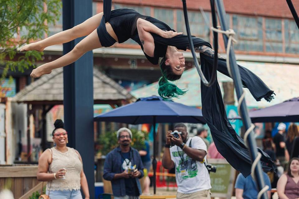 Aerial CLT performing at BOOM Charlotte 2022. The group will be among more than 100 artists/groups performing at this year’s event.