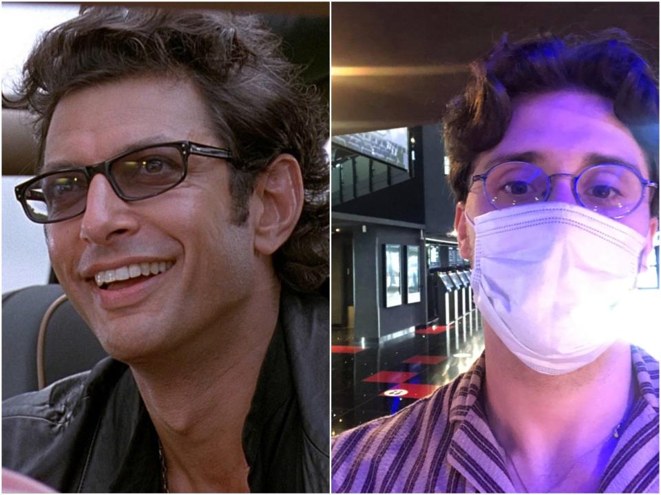 Jeff Goldblum me face mask cinema trip