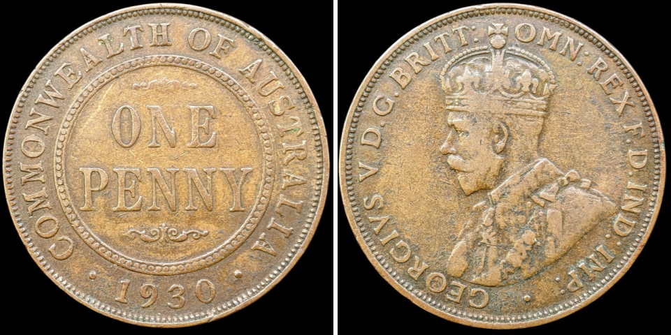 1930 Australian penny back and front 