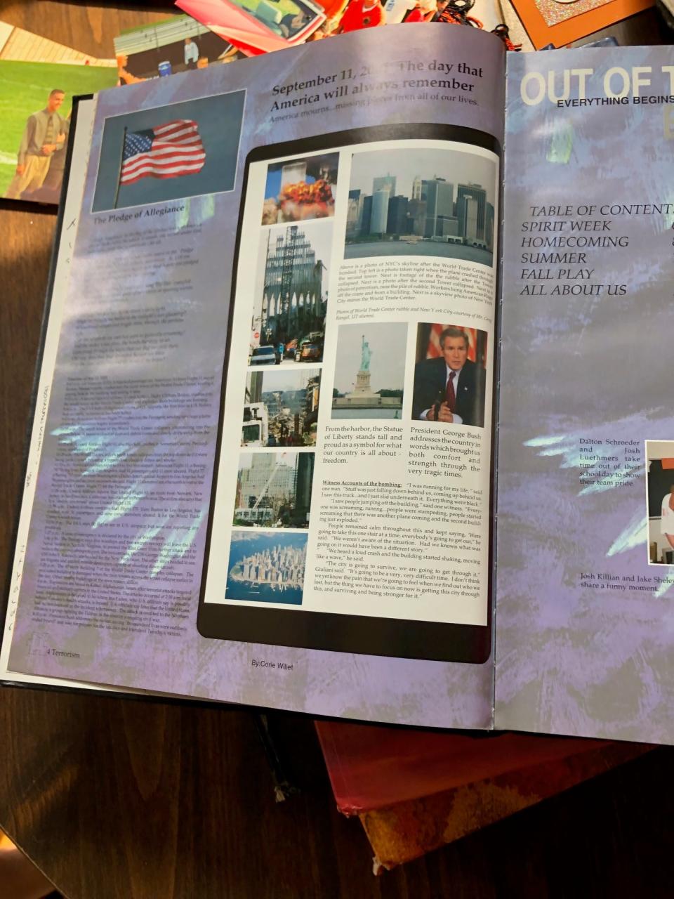 United Township High School's yearbook for 2002 dedicated a page to 9/11.