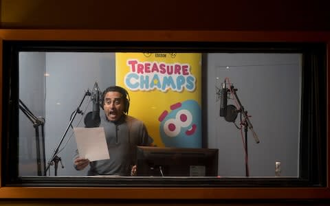 Sanjeev Bhaskar in the sound studio recording Treasure Champs - Credit:  Andrew Crowley